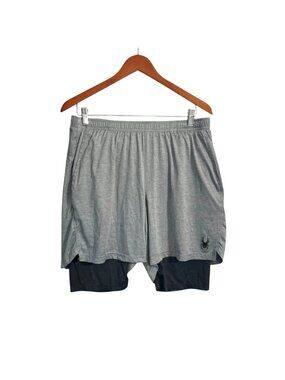 Spyder Active Mens Gray Training Shorts With Black Compression Liner Size L